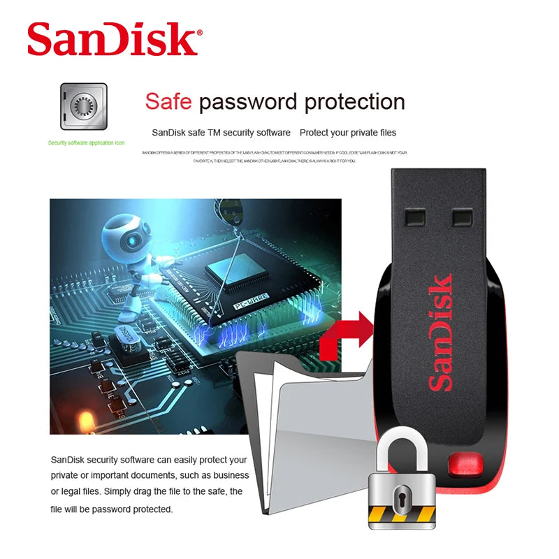 SanDisk CZ50 USB 2.0 Flash Drive – 128GB Pen Drive – Black/Red