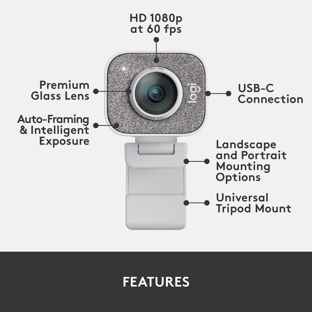 Logitech StreamCam USB-C Webcam – 1080p – White