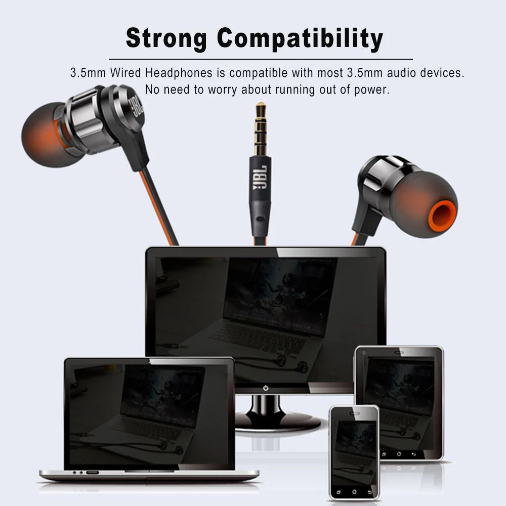 JBL T180A Wired In-Ear Headphones with Mic – 3.5mm Black