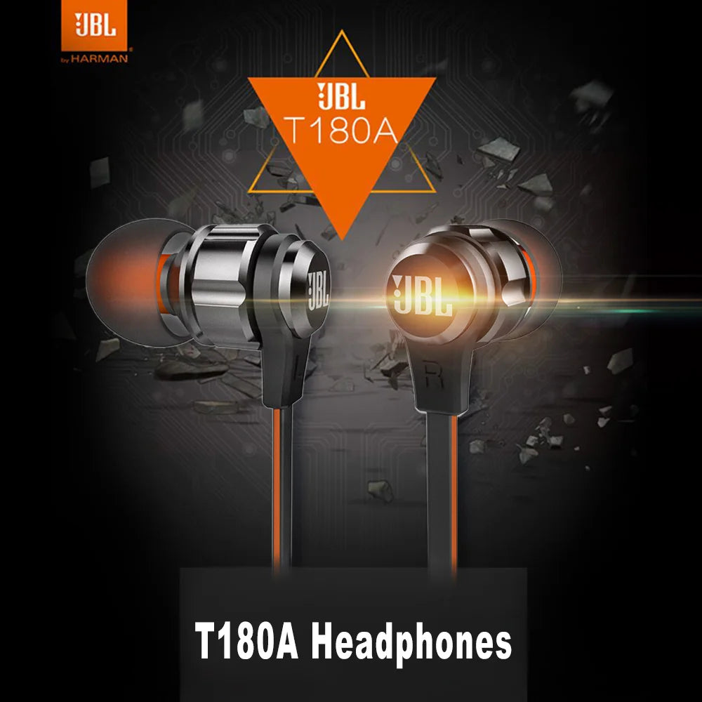 JBL T180A Wired In-Ear Headphones with Mic – 3.5mm Black
