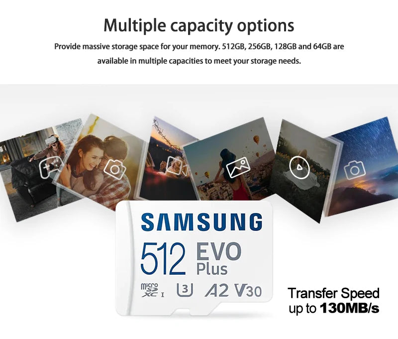 SAMSUNG EVO Plus 512GB MicroSD Card U3 V30 A2 130MB/s