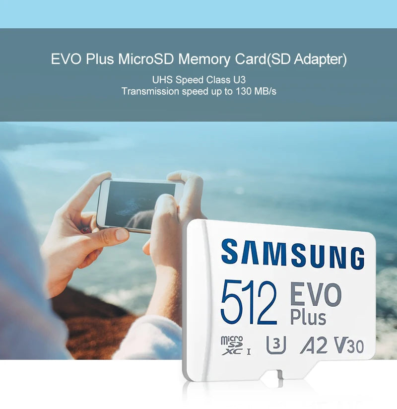 SAMSUNG EVO Plus 512GB MicroSD Card U3 V30 A2 130MB/s