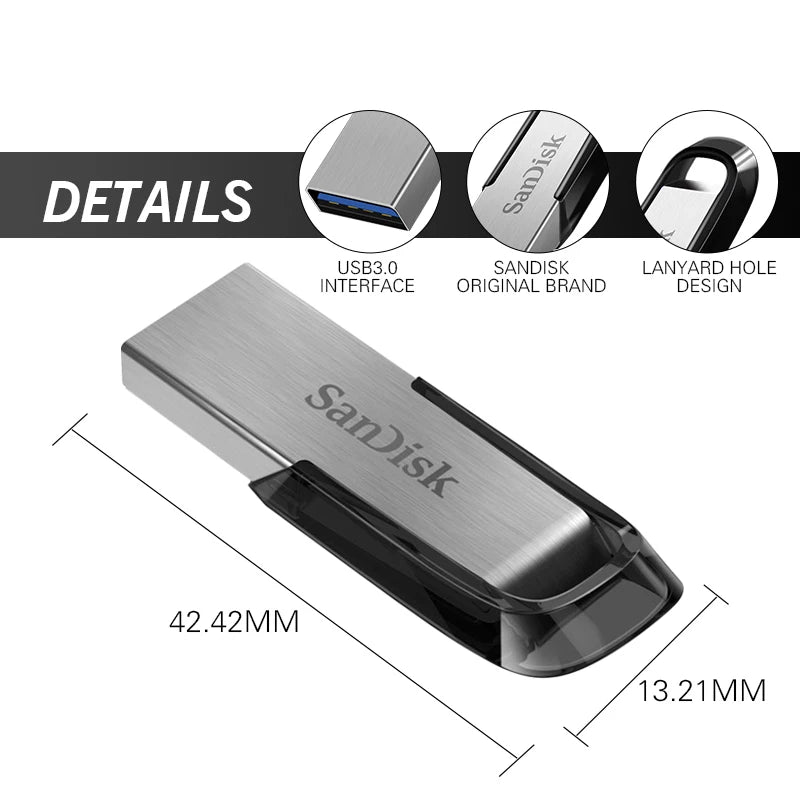 SanDisk 256GB Ultra Flair USB 3.0 Flash Drive – Metal High-Speed USB Stick – Silver/Black