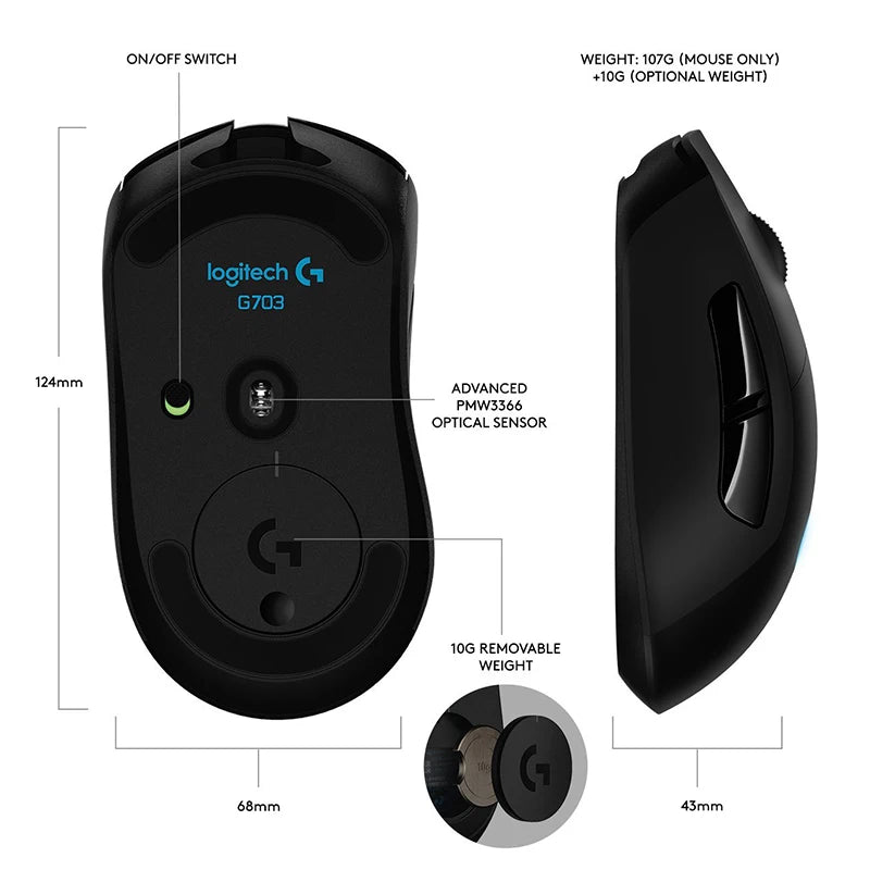 Logitech G703 LIGHTSPEED Wireless Gaming Mouse – Black
