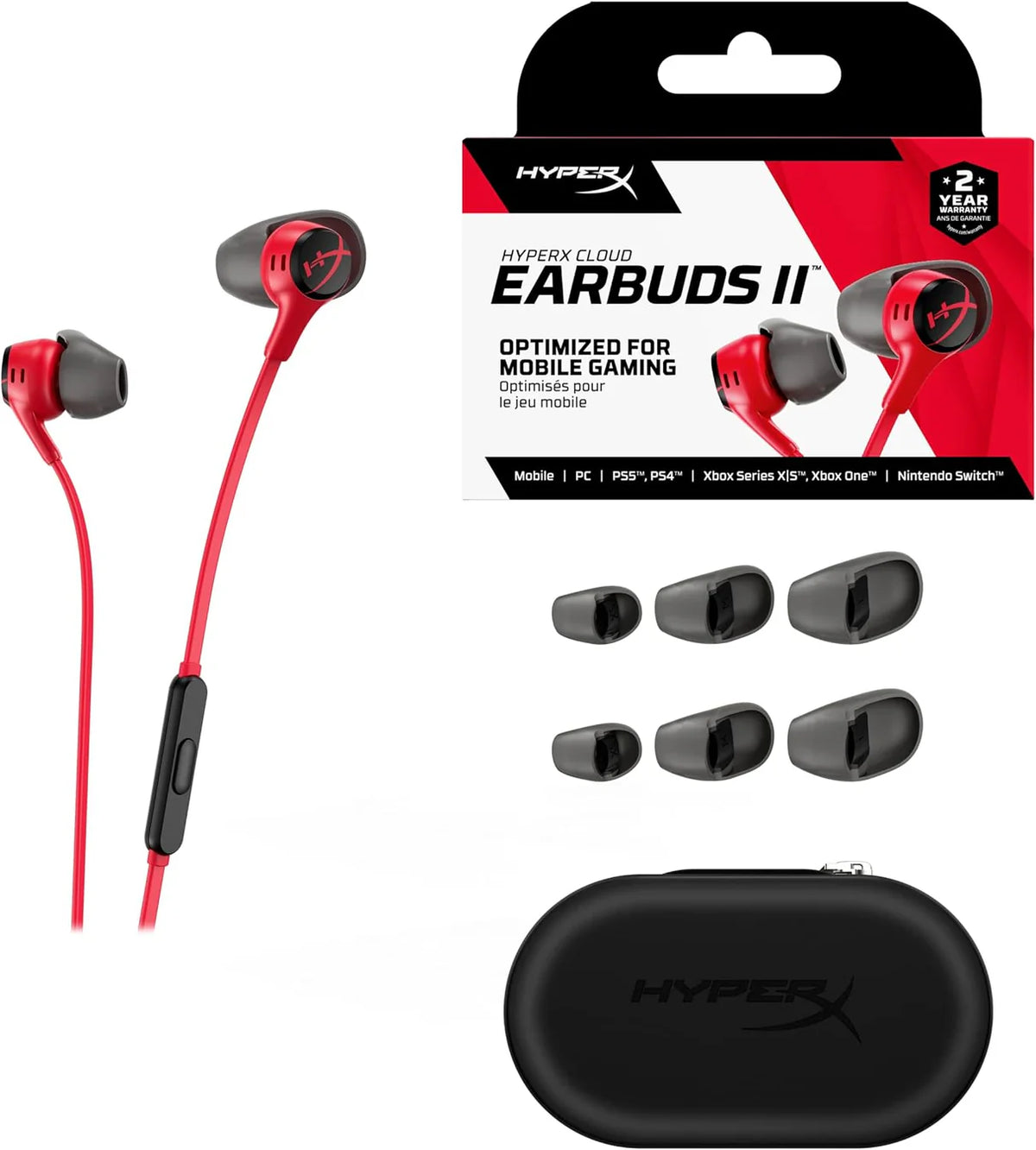 HyperX Cloud Earbuds II In-Ear Wired Gaming Headset – Red