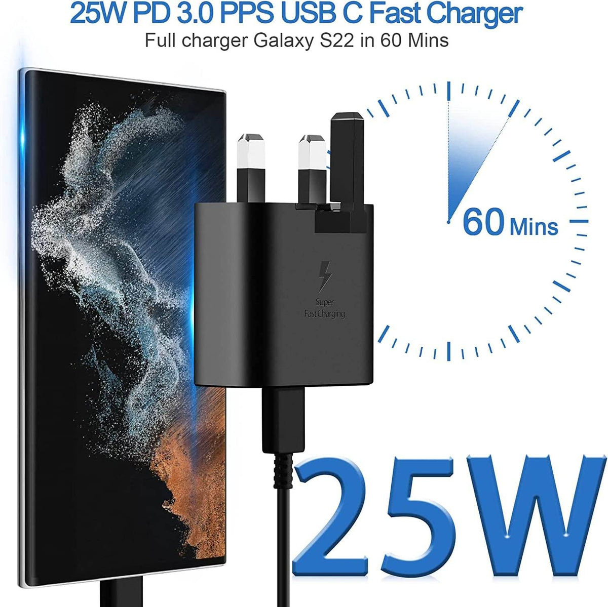 Samsung 25W USB-C Wall Charger Set – EP-TA800 – Black (UK Plug)
