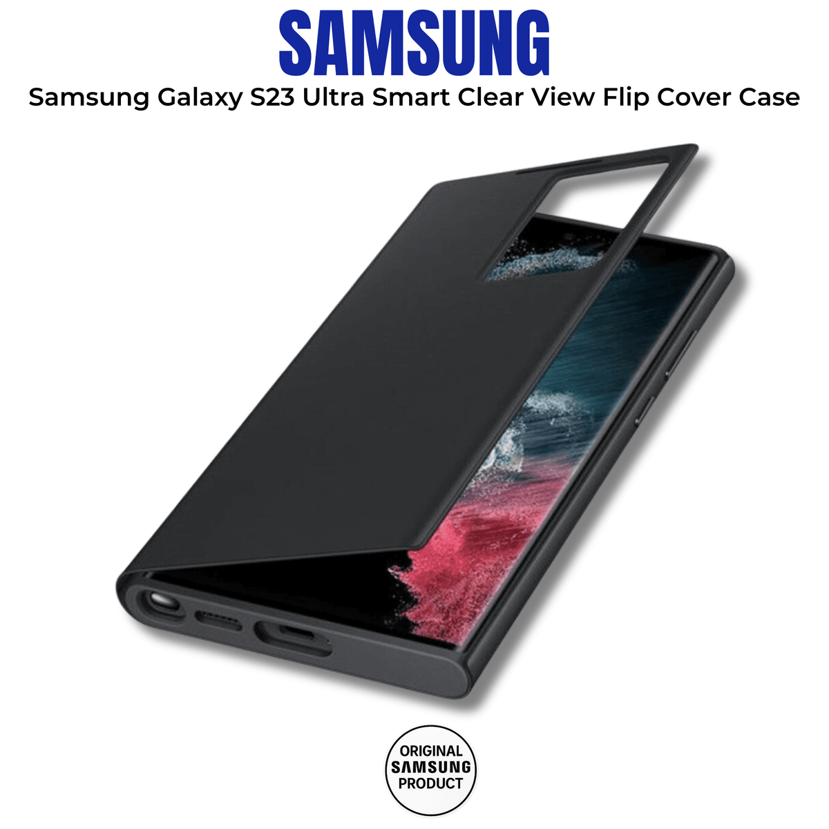 Official Samsung Galaxy S23 Ultra Smart View Flip Case Wallet Cover – Black