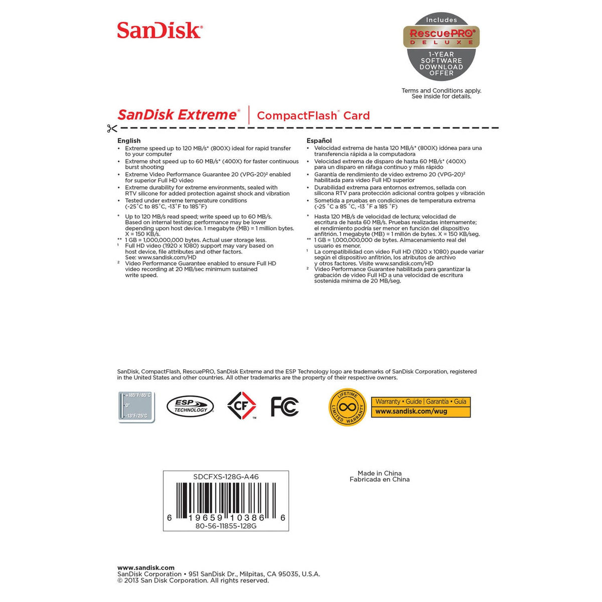 SanDisk Extreme 128GB UDMA7 CompactFlash Card (Black/Gold)