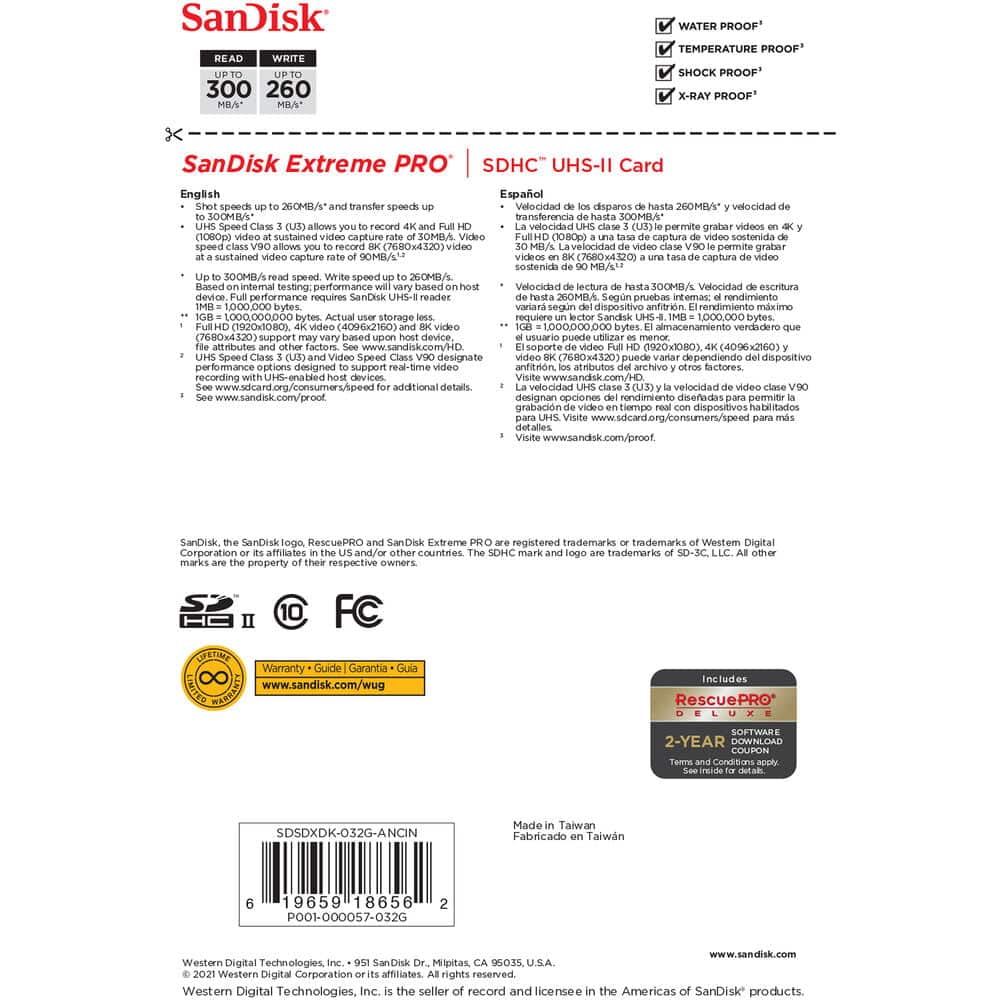 SanDisk Extreme PRO 32GB UHS-II SDHC Memory Card
